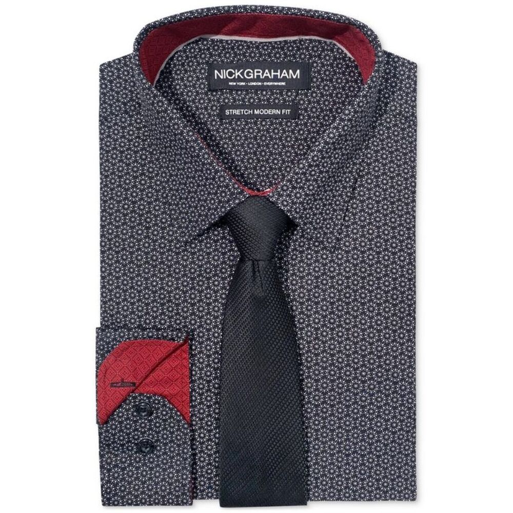 Nick Graham Mens Stipple Circles Button Down Dress Shirt, Black, 14.5-15 Neck...